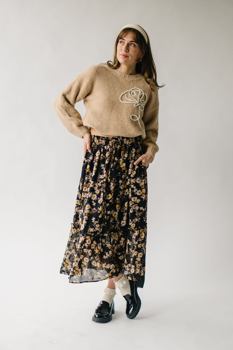 The Mortensen Printed Floral Skirt in Black Multi