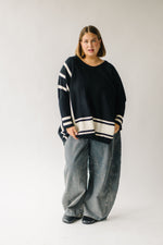 The Donakey Batwing Striped Sweater in Black + Ivory