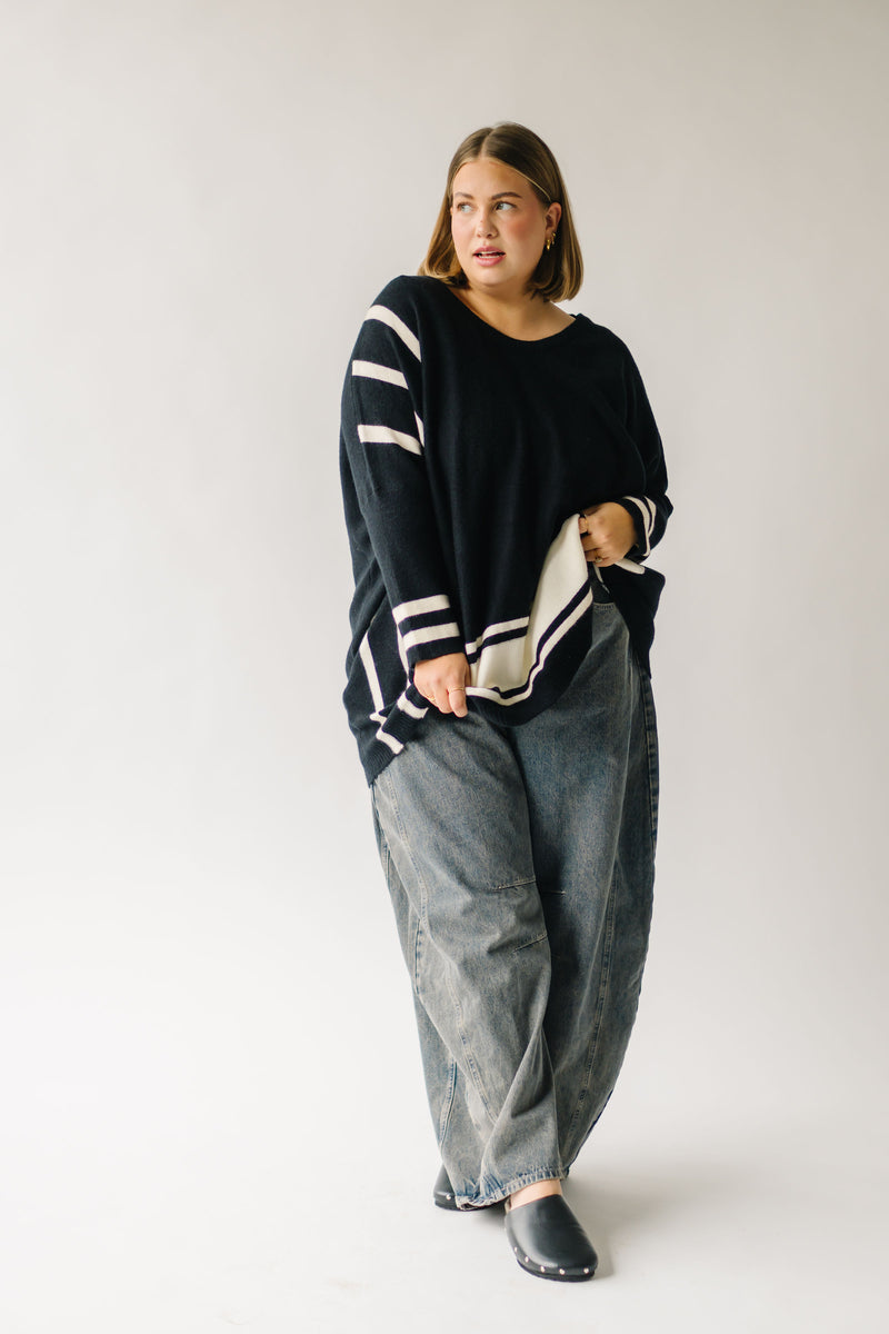 The Donakey Batwing Striped Sweater in Black + Ivory