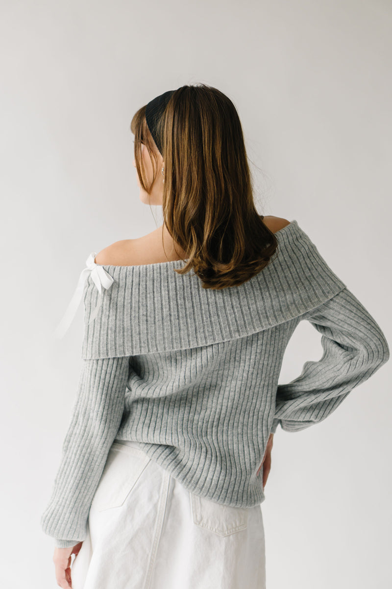 The Haskins Oversized Bow Detail Sweater in Heather Grey