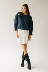 The Torman Gingham Ruffle Blouse in Navy