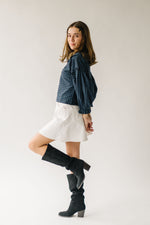 The Torman Gingham Ruffle Blouse in Navy