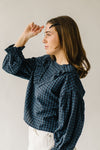 The Torman Gingham Ruffle Blouse in Navy