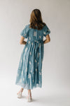 The Bamberg Embroidered Bubble Sleeve Dress in Dusty Blue