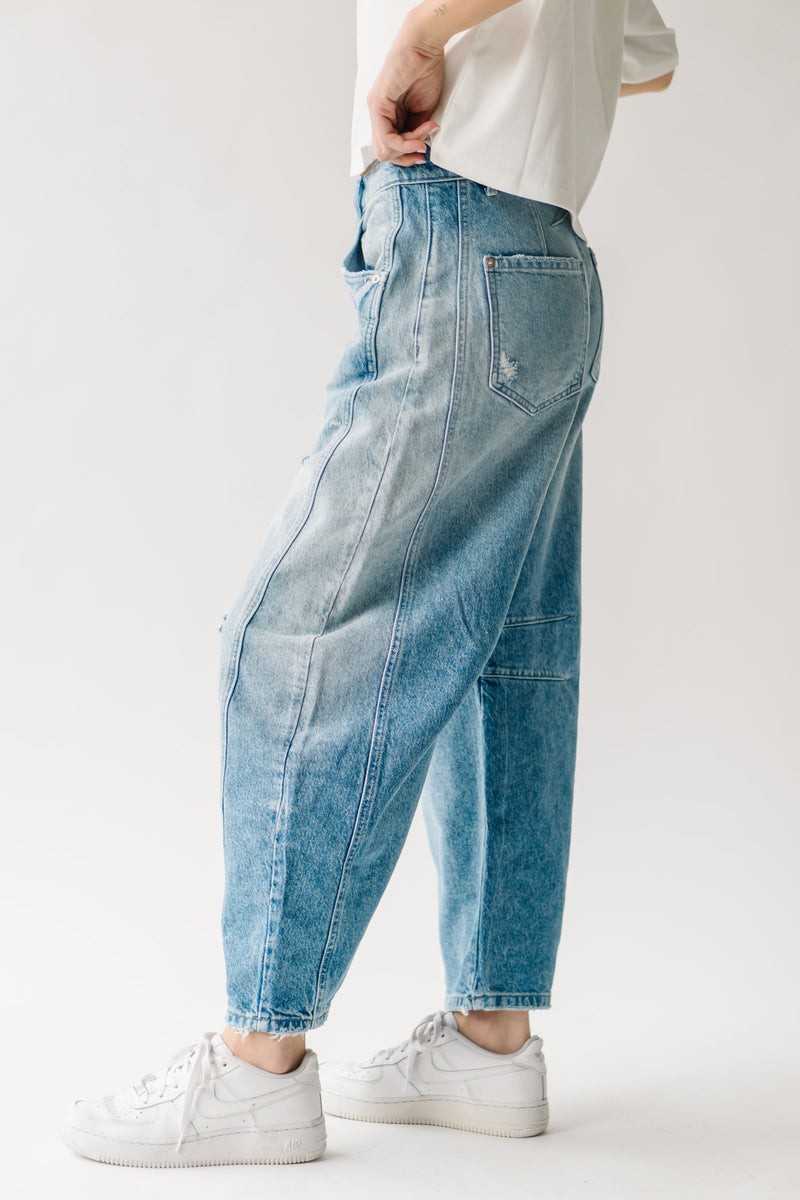 Free People: Good Luck Mid Rise Barrel Jean in Barnyard Blue