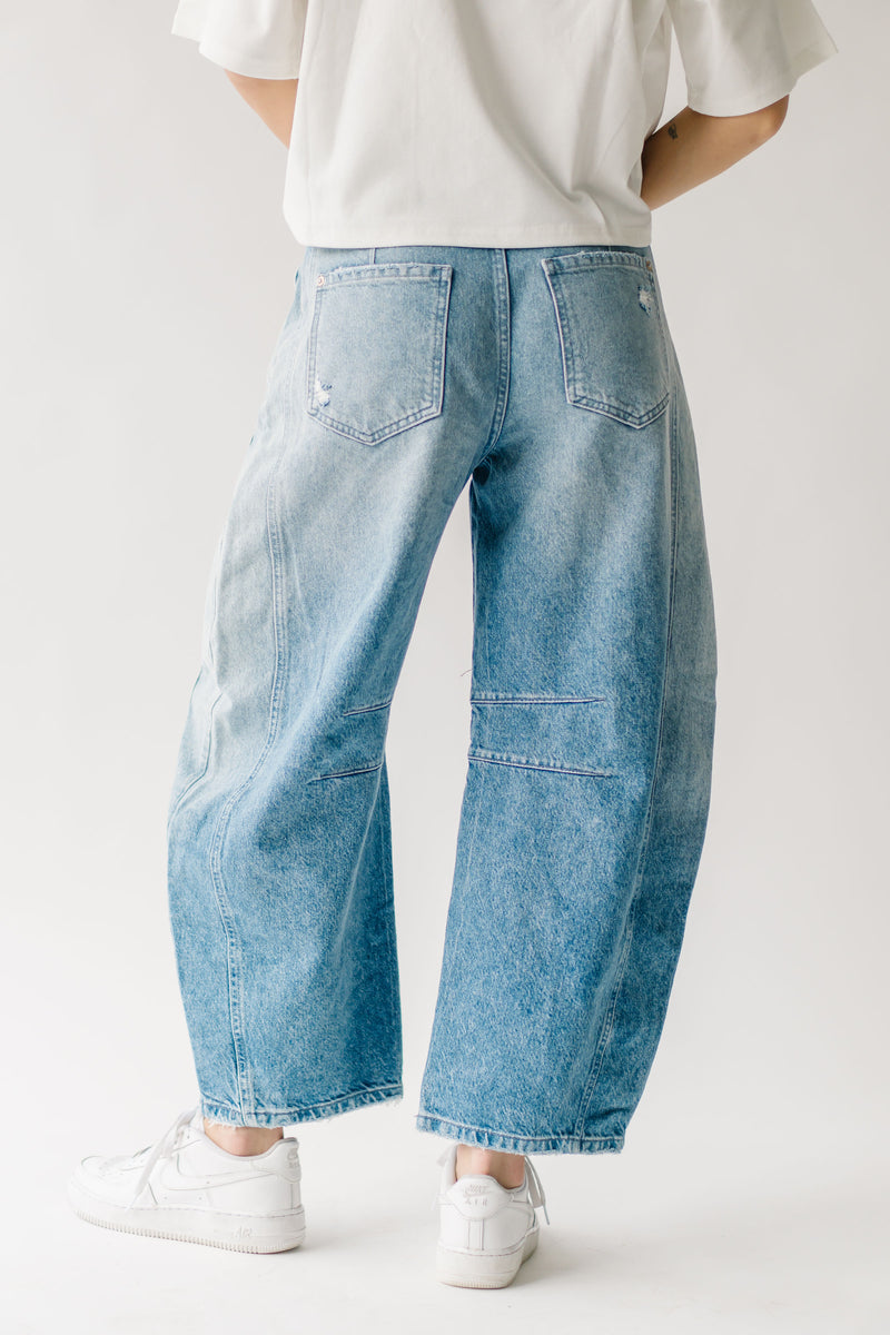 Free People: Good Luck Mid Rise Barrel Jean in Barnyard Blue