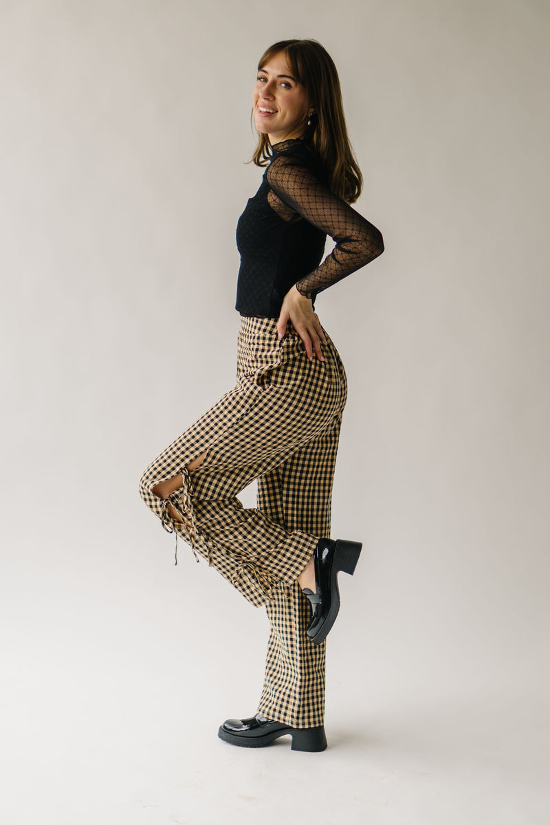 The Garwood Gingham Side Slit Pant in Beige