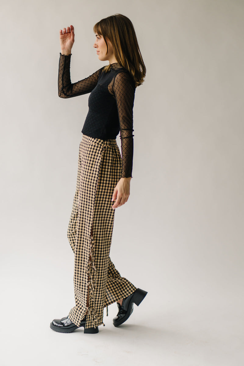 The Garwood Gingham Side Slit Pant in Beige