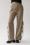 The Garwood Gingham Side Slit Pant in Beige