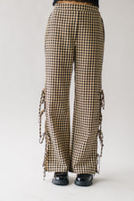 The Garwood Gingham Side Slit Pant in Beige