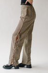 The Garwood Gingham Side Slit Pant in Beige