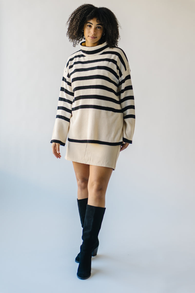 The Bryson Striped Turtleneck Sweater in Cream + Black