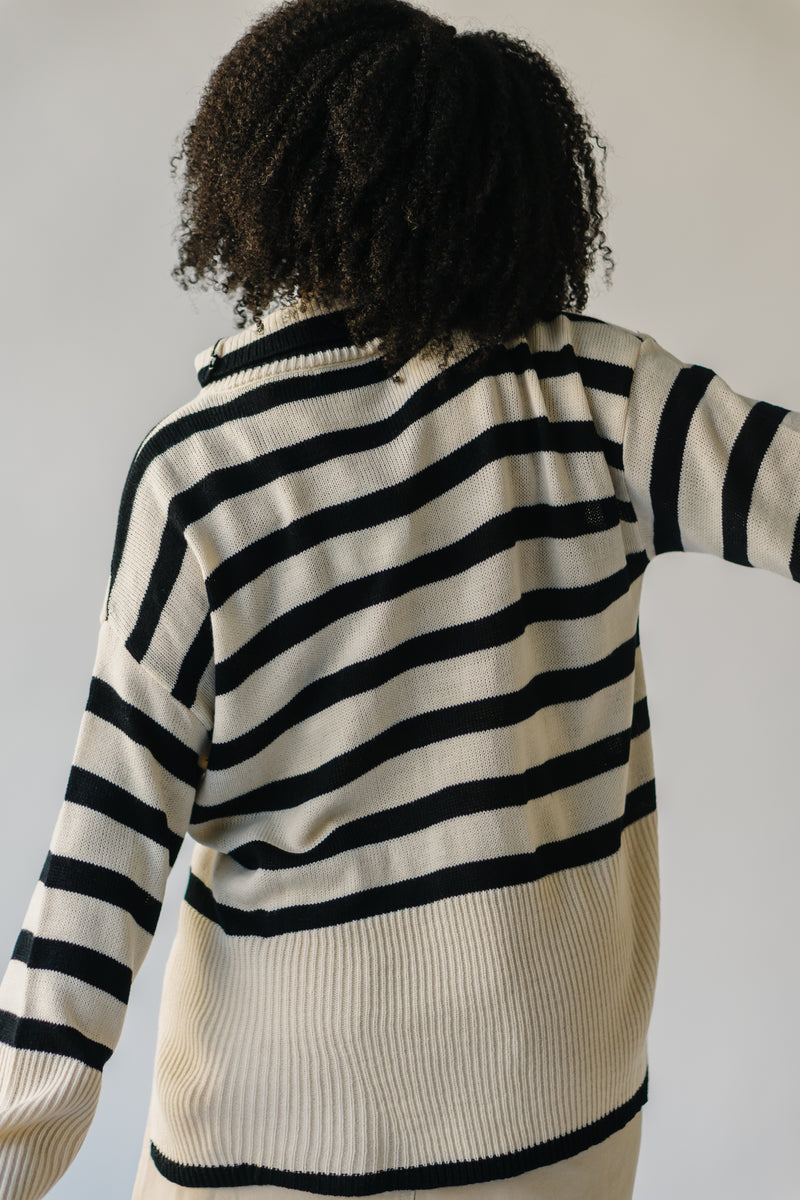 The Bryson Striped Turtleneck Sweater in Cream + Black