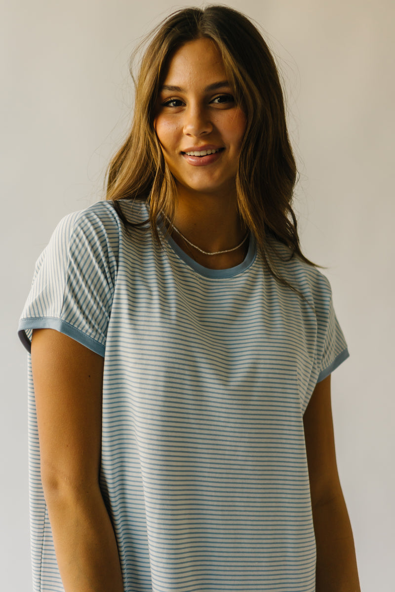 The Brinkerhoff Striped T-Shirt Dress in Ivory + Blue