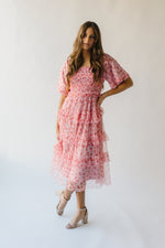 The Evin Floral Tiered Midi Dress in Pink Multi