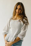 The Tamburro Smocked Detail Blouse in Ivory + Blue