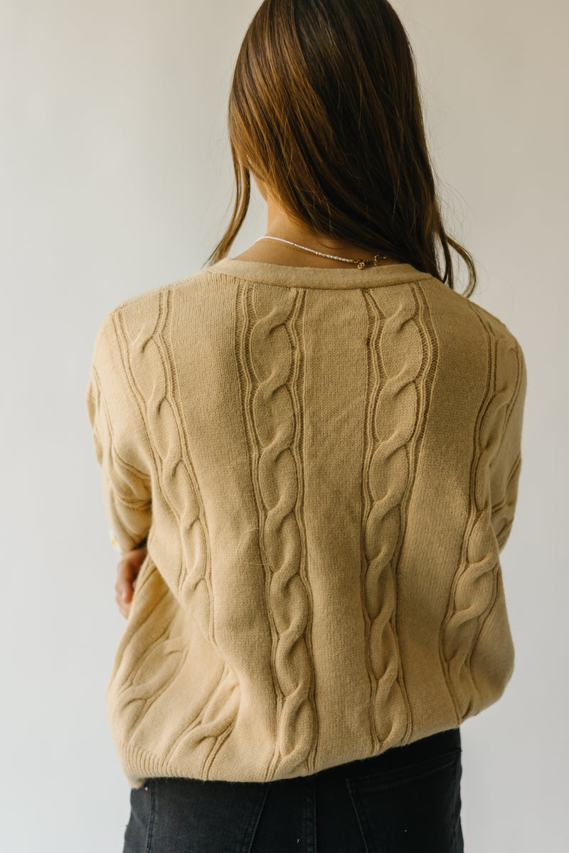 The Tammie Cable Knit Floral Cardigan in Taupe