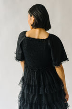 The Gunther Tulle Ruffle Midi Dress in Black