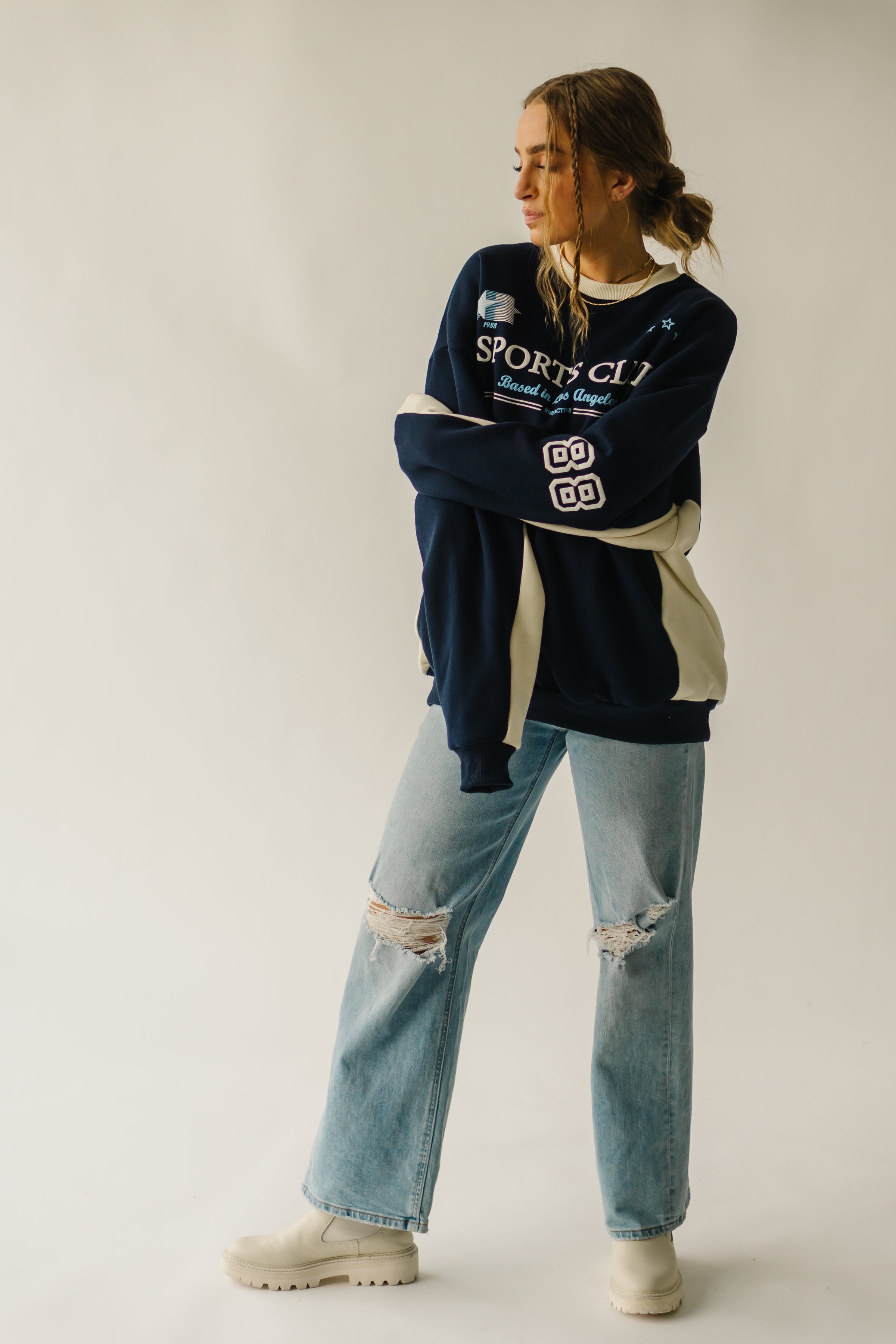 The Sports Club Graphic Navy in – & Scoot + Piper Cream Pullover