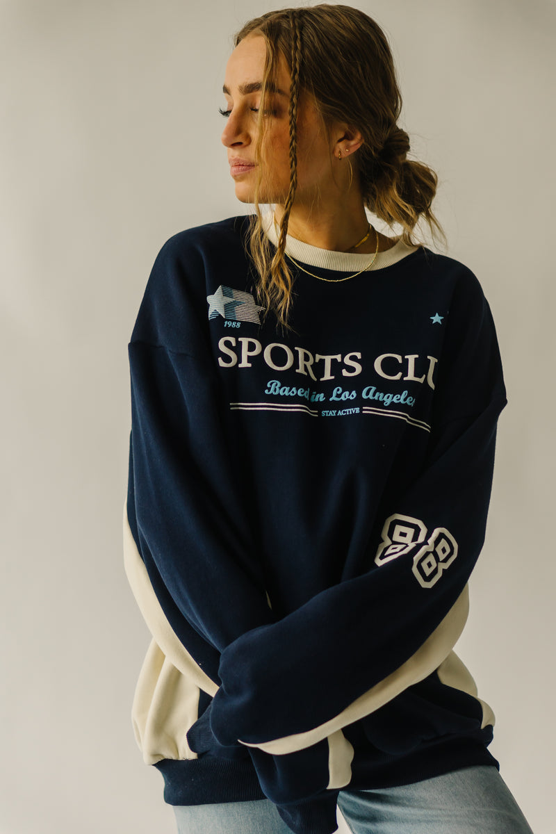 The Sports Club Graphic Pullover in Navy + Cream