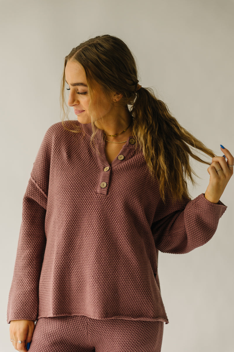 The Picard Button Detail Sweater in Mauve
