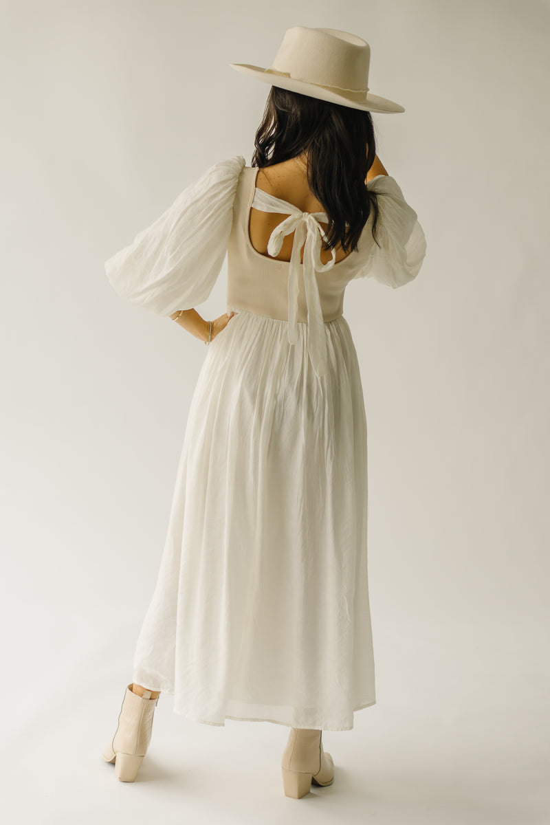 The Raina Puff Sleeve Midi Dress in Natural