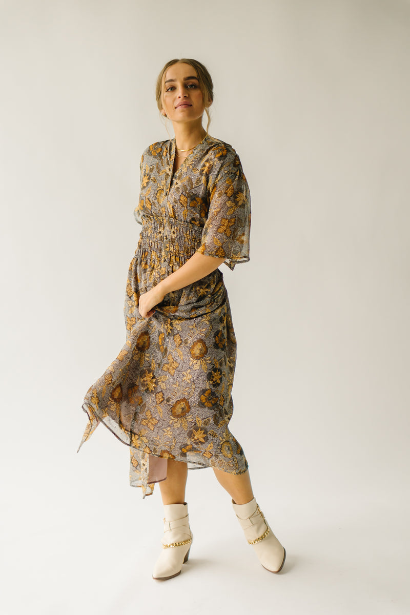 The Nottoway Cinch Waist Midi Dress in Moonlight Gold – Piper & Scoot