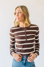 The Spano Striped Henley Tee in Chocolate + Cream