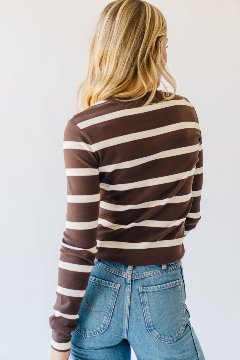 The Spano Striped Henley Tee in Chocolate + Cream