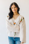 The Elvira Crochet Floral Detail Sweater in Ivory