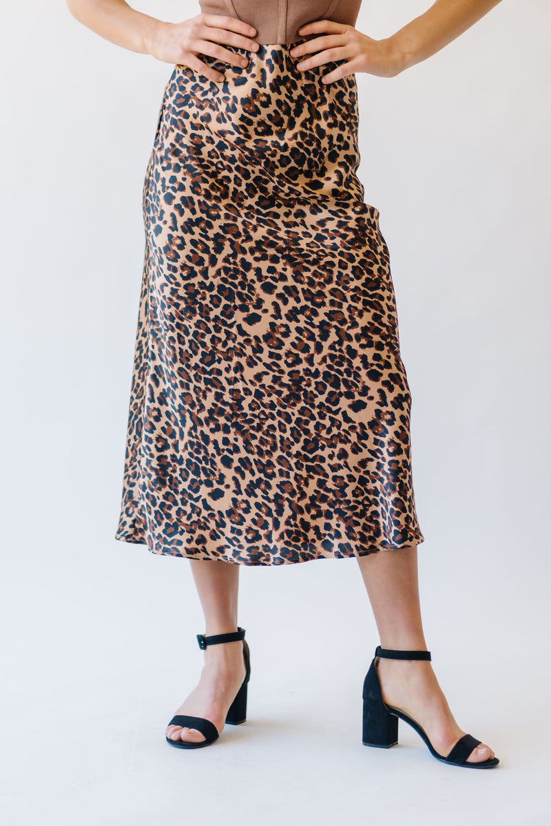 The Zanzibar Satin Midi Skirt in Leopard