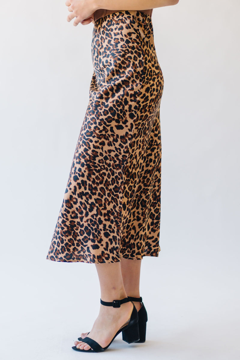 The Zanzibar Satin Midi Skirt in Leopard