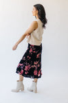 The Armenta Velvet Floral Midi Skirt in Black