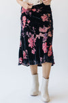 The Armenta Velvet Floral Midi Skirt in Black