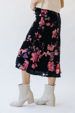 The Armenta Velvet Floral Midi Skirt in Black