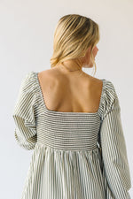 The Kaye Striped Puff Sleeve Dress in Olive + Ivory