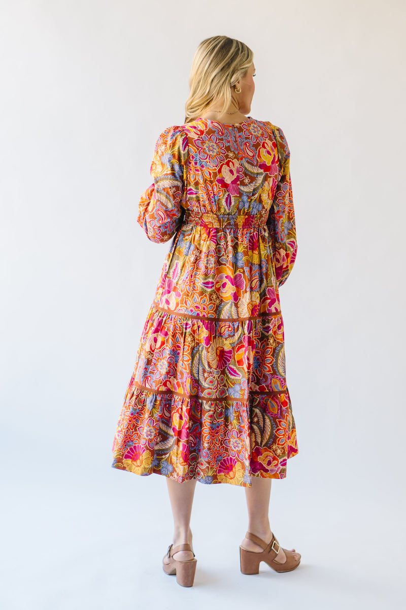 The Renzo Patterned Midi Dress in Brick Floral