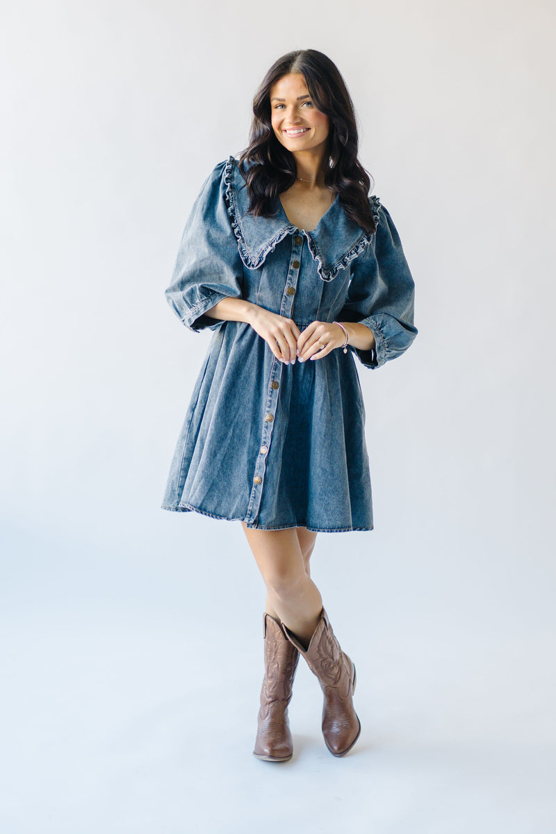 The Melick Collared Denim Mini Dress in Medium Wash