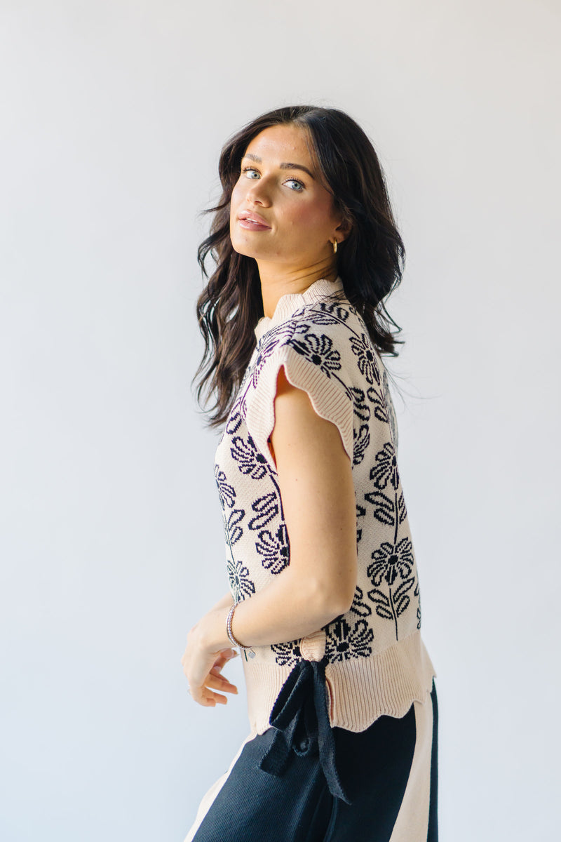 The Ranstrom Scalloped Floral Vest in Black + Cream