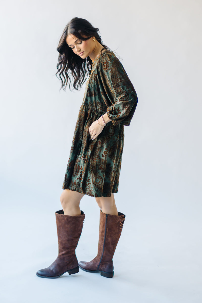 The Susanna Floral Jacquard Dress in Dusty Green