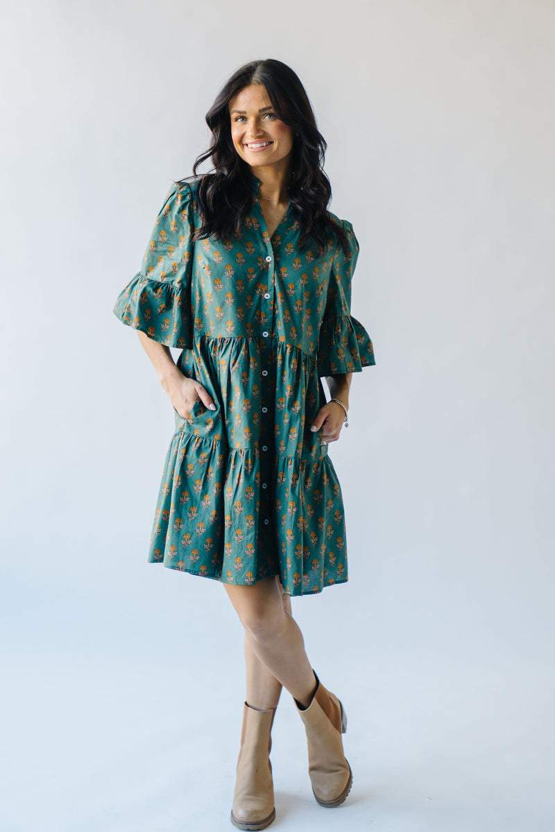 The Harrelson Floral Tiered Dress in Green