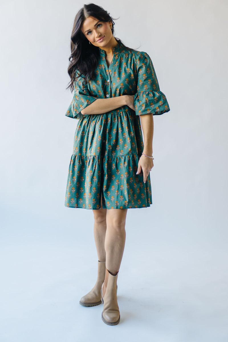 The Harrelson Floral Tiered Dress in Green