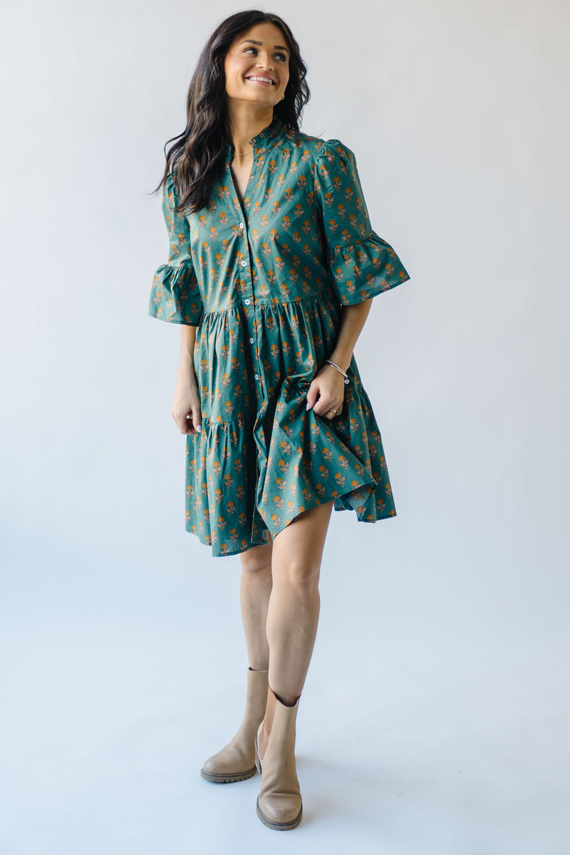 The Harrelson Floral Tiered Dress in Green