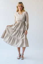 The Landrum Tiered Midi Dress in Beige