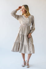 The Landrum Tiered Midi Dress in Beige