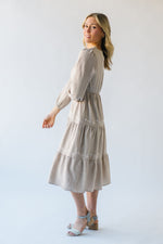 The Landrum Tiered Midi Dress in Beige