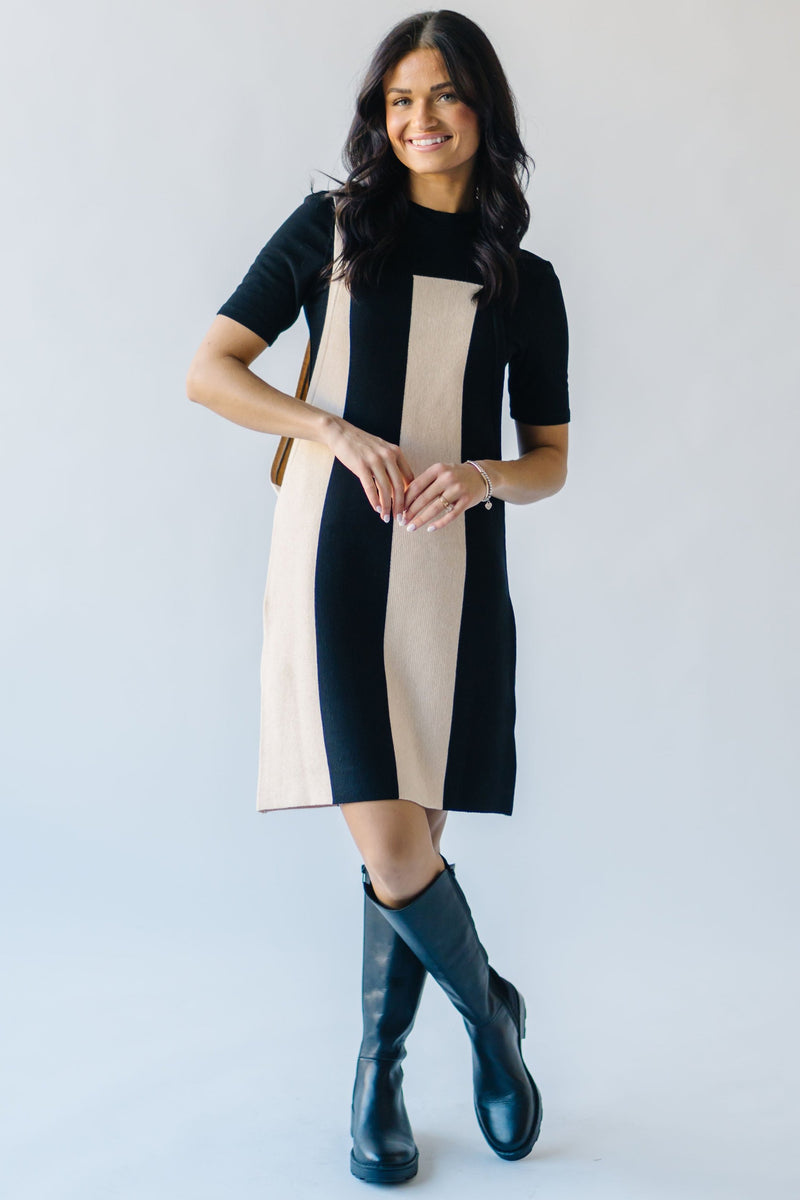 The Ropoli Bold Stripe Knit Dress in Black + White