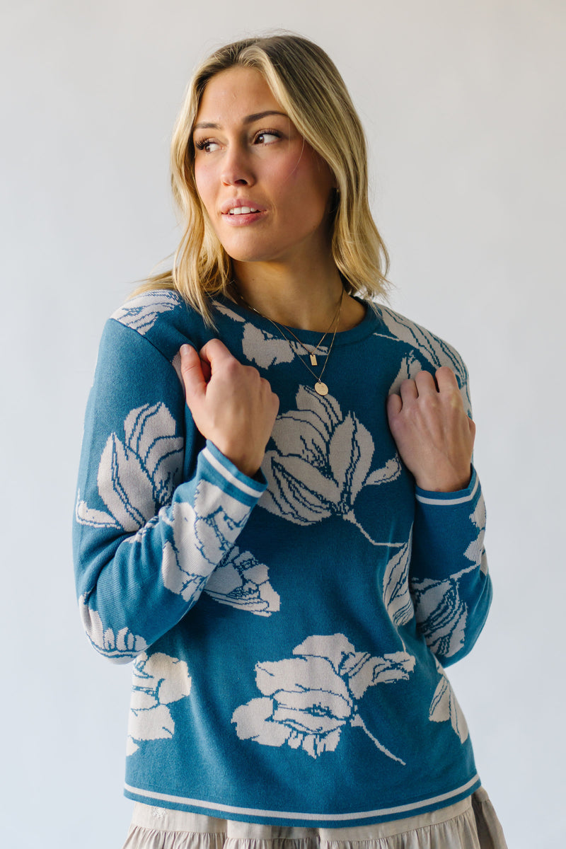 The Sandvall Jacquard Floral Sweater in Blue