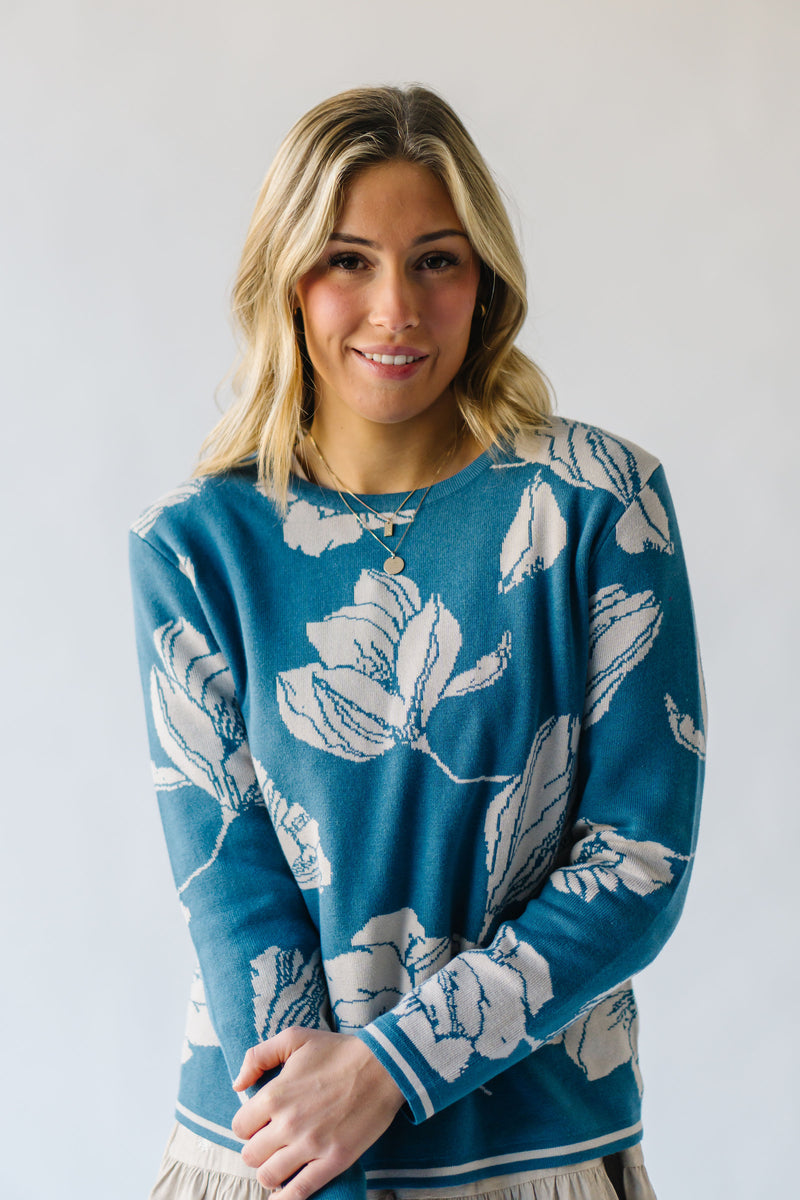 The Sandvall Jacquard Floral Sweater in Blue