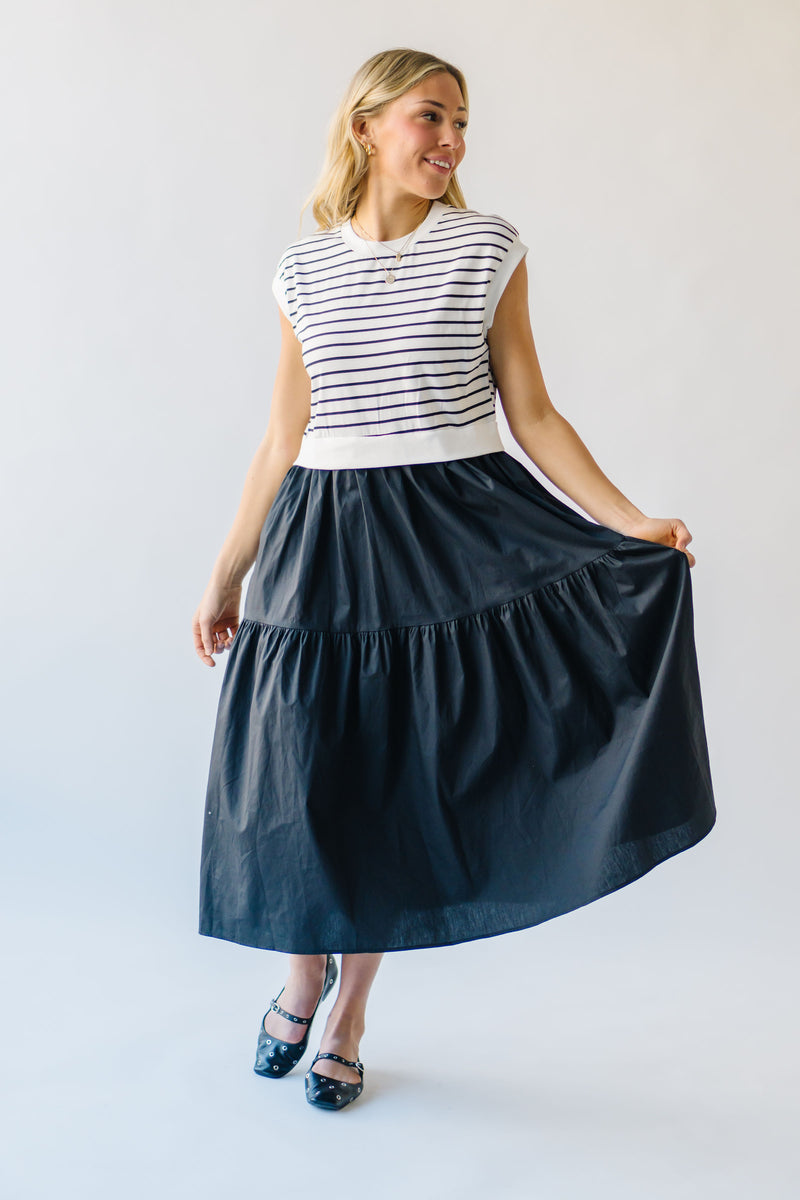 The Albertson Striped Midi Dress in Black